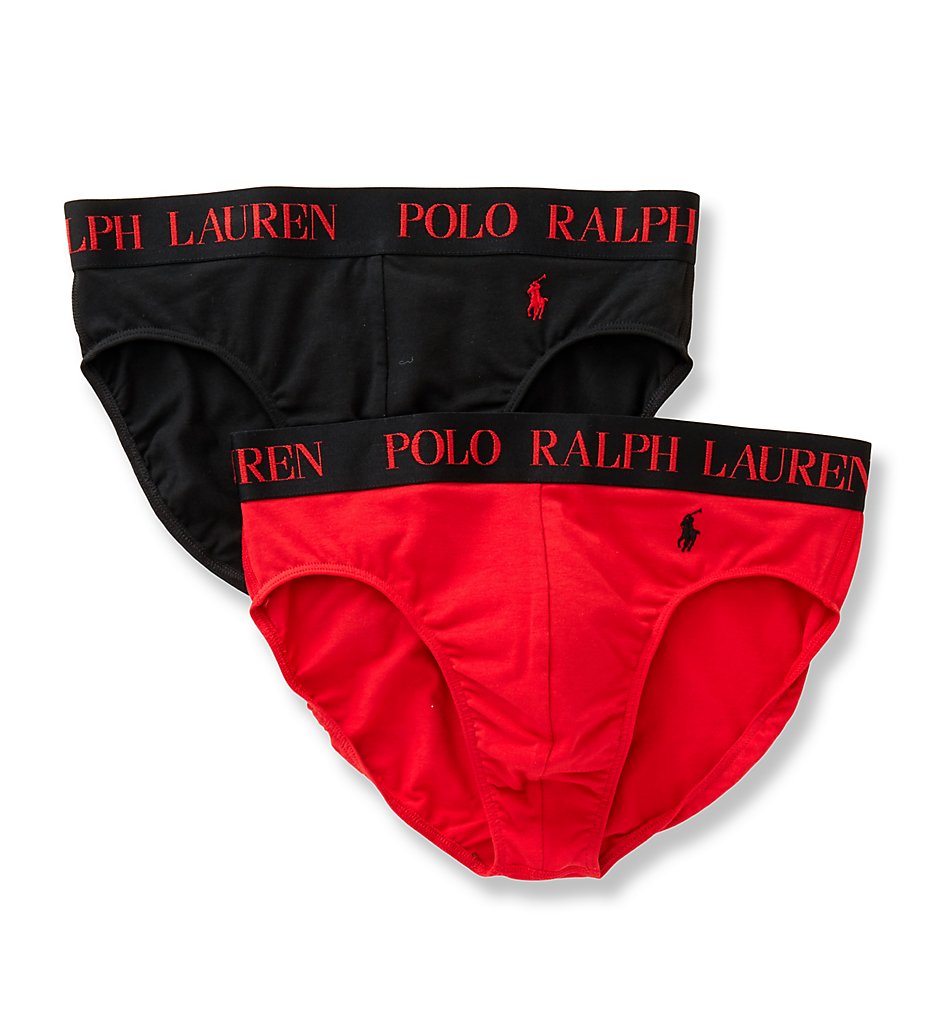 Polo Ralph Lauren LPBFP2 Cotton Comfort Blend Briefs - 2 Pack (Red/Polo Black)