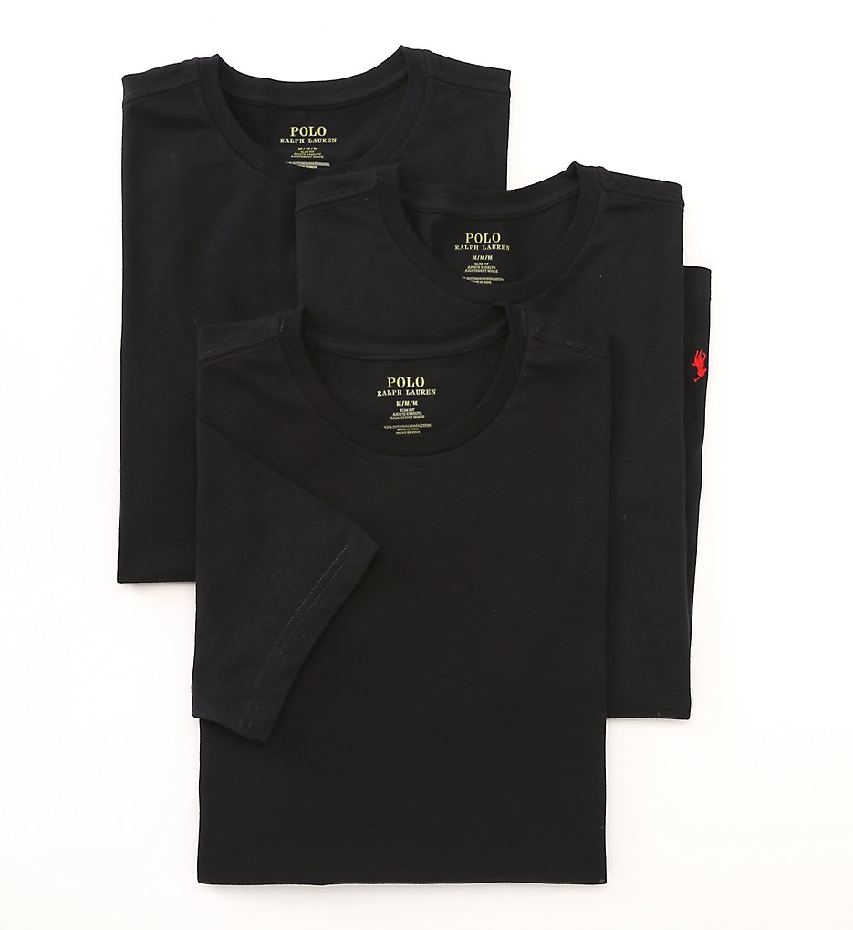 Polo Ralph Lauren LSCN Slim Fit Cotton Crewneck T-Shirts - 3 Pack (Black)