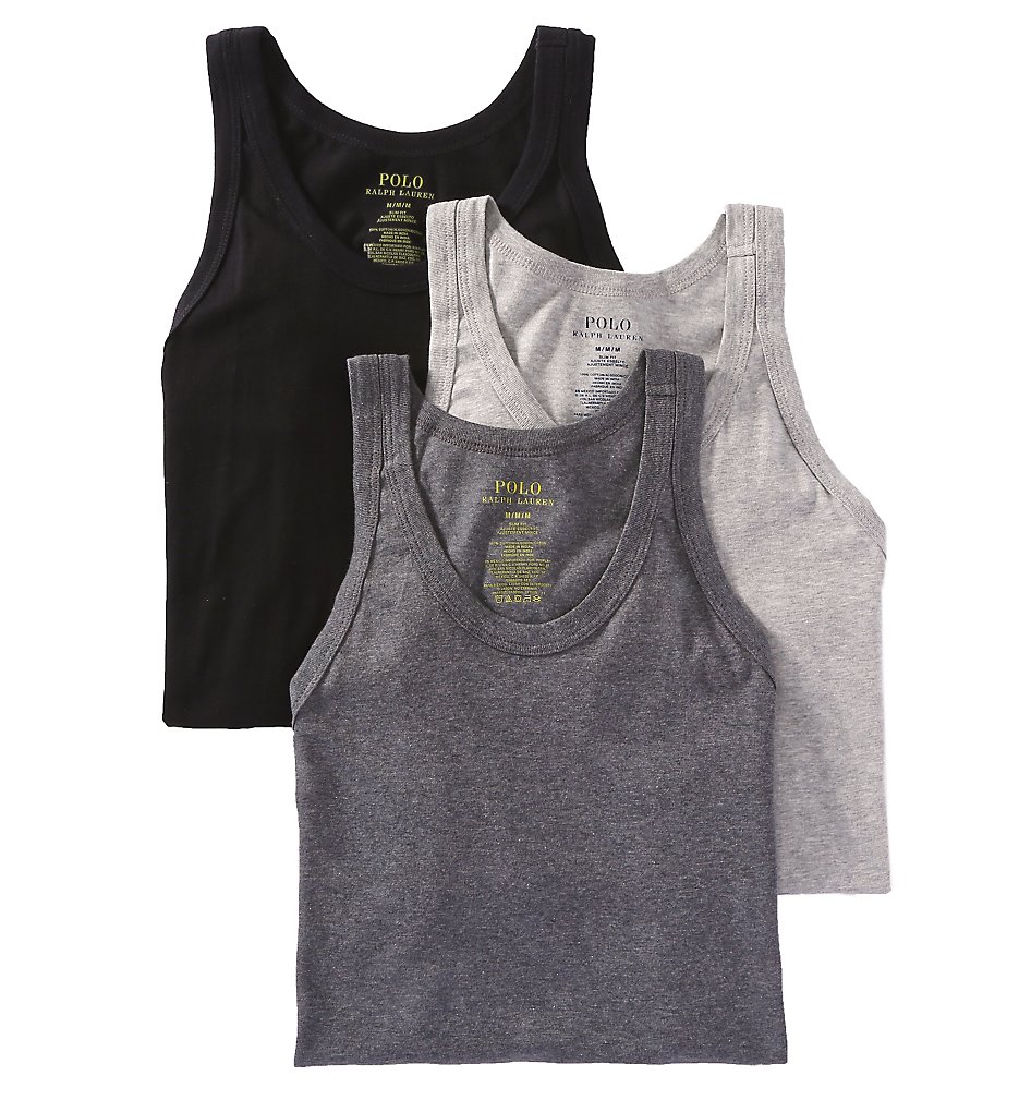 Polo Ralph Lauren LSTK Slim Fit 100% Cotton Tanks - 3 Pack (Grey Assorted)