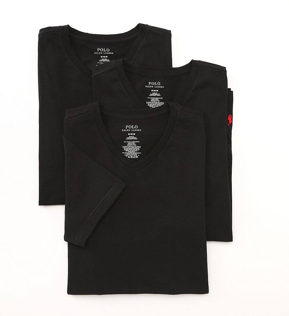 Polo Ralph Lauren LSVN Slim Fit Cotton V-Neck T-Shirts - 3 Pack (Black)