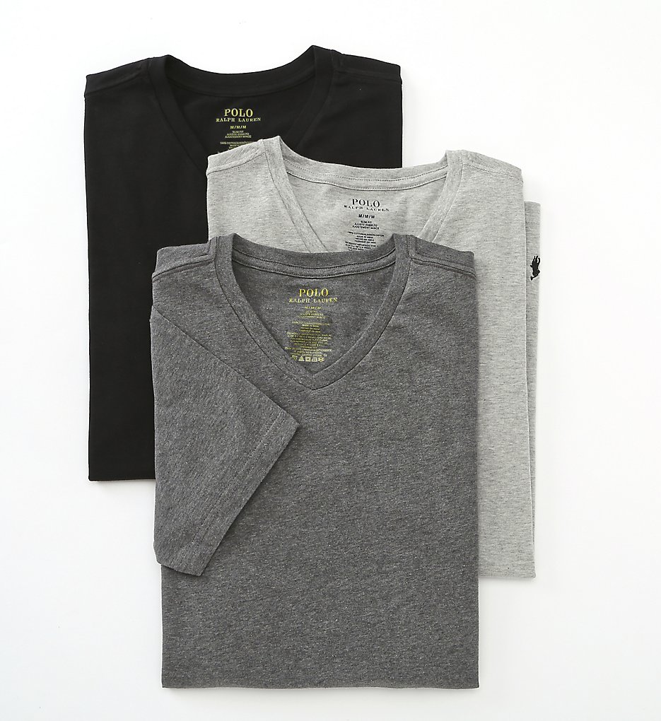 Polo Ralph Lauren LSVN Slim Fit Cotton V-Neck T-Shirts - 3 Pack (Grey Assorted)