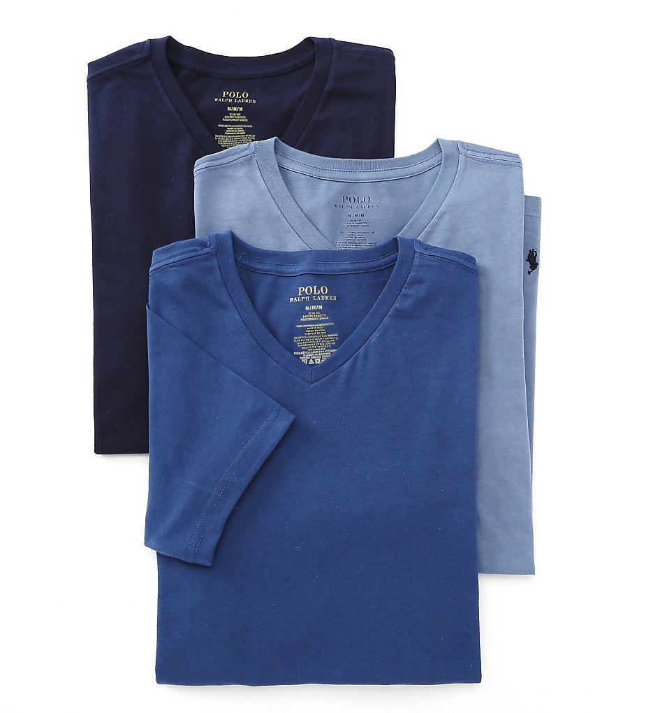 Polo Ralph Lauren LSVN Slim Fit Cotton V-Neck T-Shirts - 3 Pack (Navy Assorted)