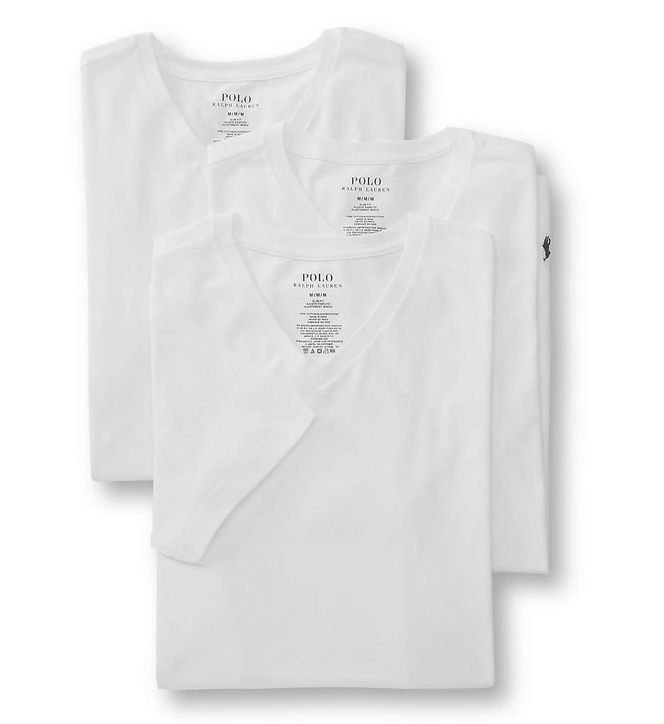 Polo Ralph Lauren LSVN Slim Fit Cotton V-Neck T-Shirts - 3 Pack (White)
