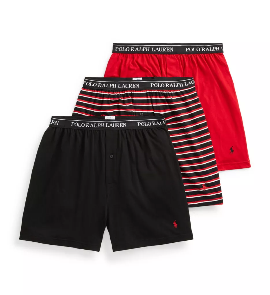 Classic Fit Cotton Knit Boxer - 3 Pack Black/Stripe/Red S