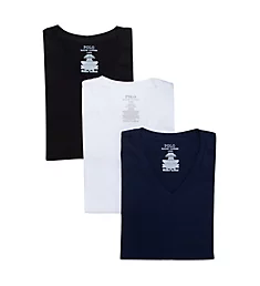 Classic Fit 100% Cotton V-Neck T-Shirt - 3 Pack Navy/White/Black S