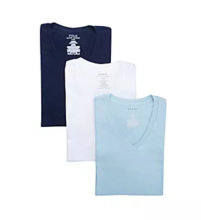 Classic Fit 100% Cotton V-Neck T-Shirt - 3 Pack White/Surf Blue/Navy M
