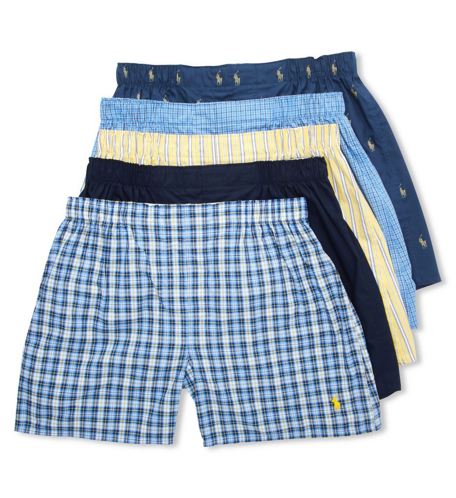 Green/Navy 5-Pack Cotton Boxer Briefs