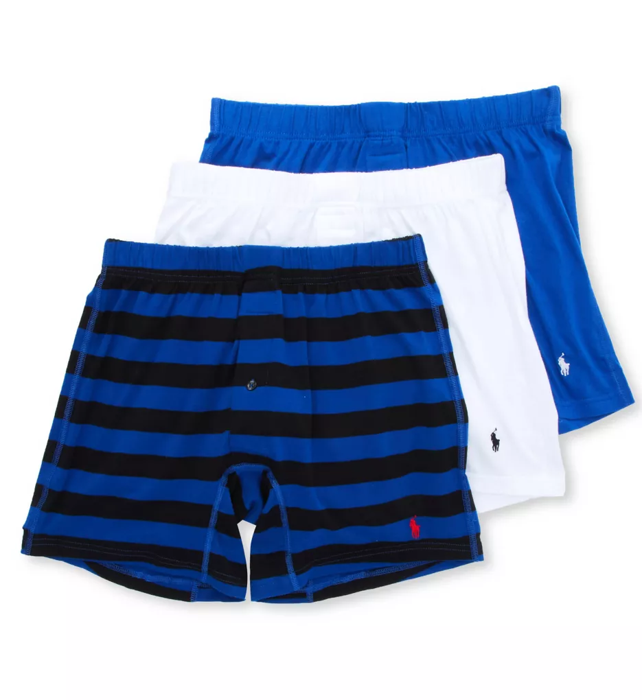 Stretch Classic Fit Support Knit Boxers - 3 Pack White/Stripe/Blue 2XL