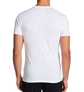 Slim Fit Cotton Stretch V-Neck T-Shirt - 3 Pack White/Cruise Navy L