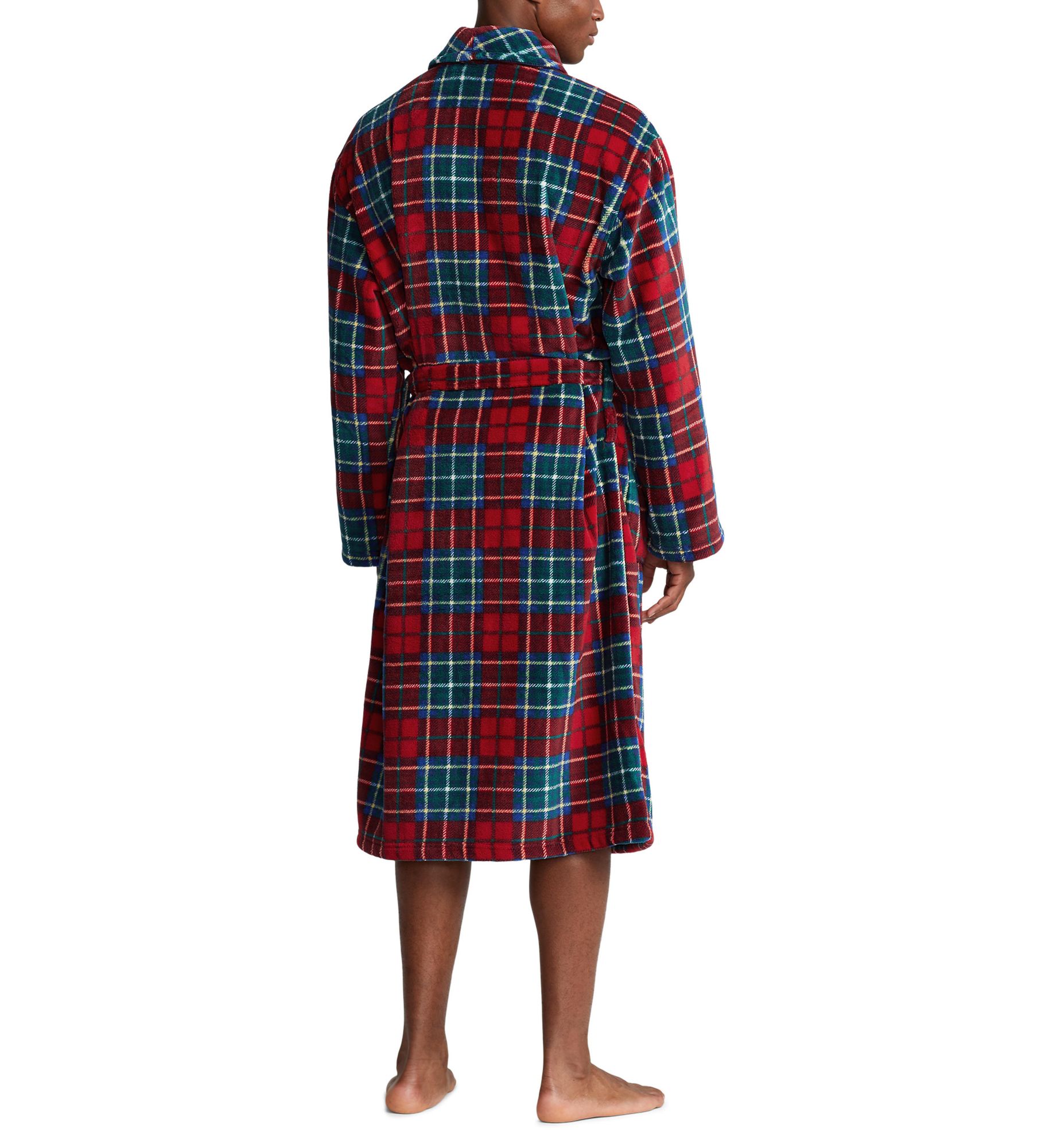 Polo Ralph Lauren Tall Man Microfiber Plush Shawl Collar Robe Red Tartan Plaid 1X-2X  - Image 2
