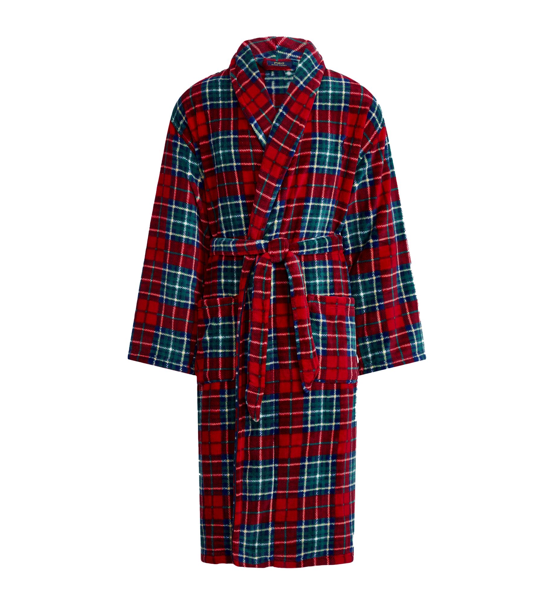 Polo Ralph Lauren Tall Man Microfiber Plush Shawl Collar Robe Red Tartan Plaid 1X-2X  - Image 1