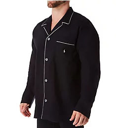 Flannel Long Sleeve Pajama Top Polo Black M