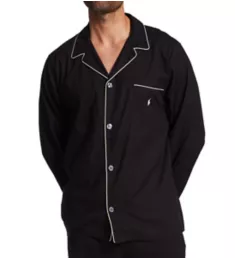 Flannel Long Sleeve Pajama Top Polo Black M