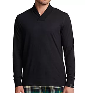 Long Sleeve Sweatshirt w/ Shawl Collar Polo Black S