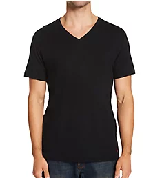 100% Cotton V-Neck Knit T-Shirt Polo Black S