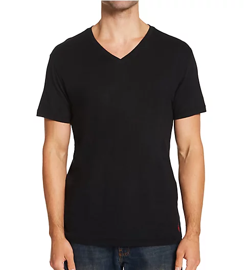 Polo Ralph Lauren 100% Cotton V-Neck Knit T-Shirt Polo Black M 