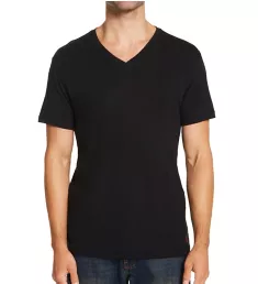 100% Cotton V-Neck Knit T-Shirt Polo Black S