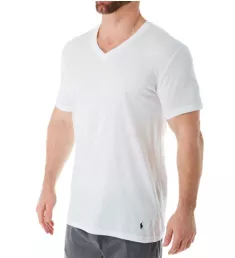 100% Cotton V-Neck Knit T-Shirt White/Cruise Navy S