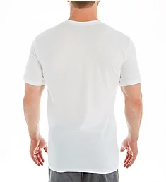 100% Cotton V-Neck Knit T-Shirt White/Cruise Navy S