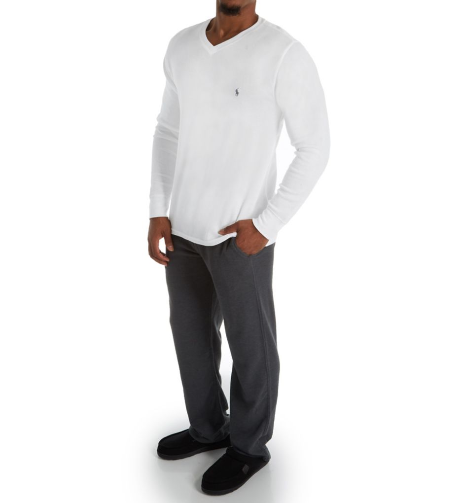 Lightweight Waffle Long Sleeve V-Neck Sleep Shirt-cs1