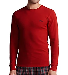 Waffle Knit Long Sleeve Crew Shirt RED S