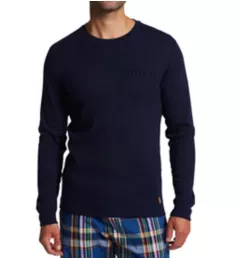 Embossed Waffle Long Sleeve Crew T-Shirt Cruise Navy S