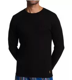 Embossed Waffle Long Sleeve Crew T-Shirt Polo Black S