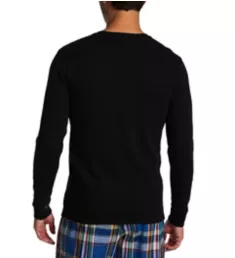 Embossed Waffle Long Sleeve Crew T-Shirt Polo Black S