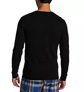 Embossed Waffle Long Sleeve Crew T-Shirt Polo Black S
