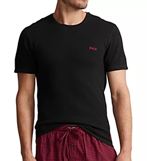 Waffle Short Sleeve Crew Neck Shirt Polo Black S