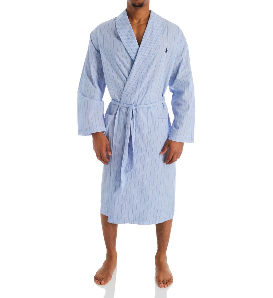 Ralph Lauren Home Cotton Piped Bathrobe - Navy - L