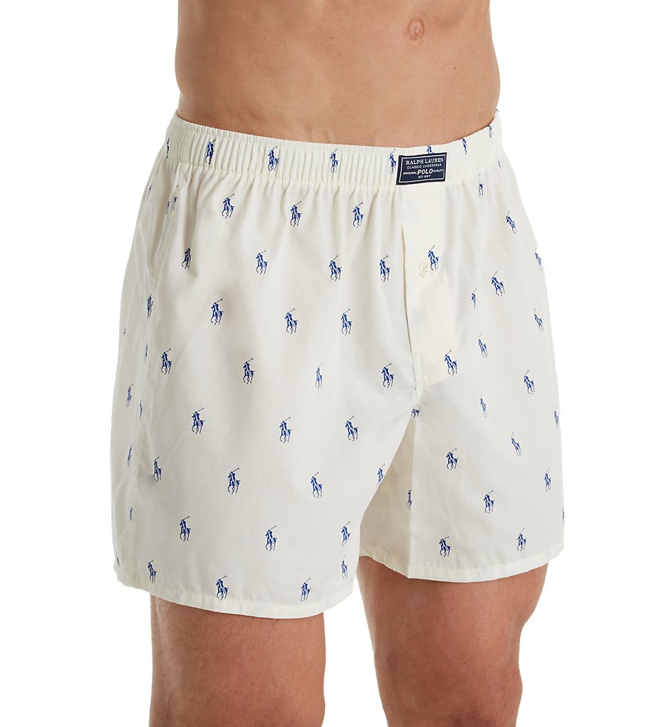 Polo Ralph Lauren R382HR Printed Polo Player 100% Cotton Boxer (Chic Cream/Blue)
