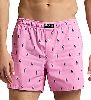 Printed Polo Player 100% Cotton Woven Boxer Beach Pink/Freshwater S