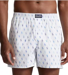 Printed Polo Player 100% Cotton Woven Boxer White/Blue Pony S