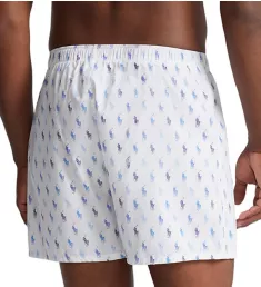 Printed Polo Player 100% Cotton Woven Boxer White/Blue Pony S