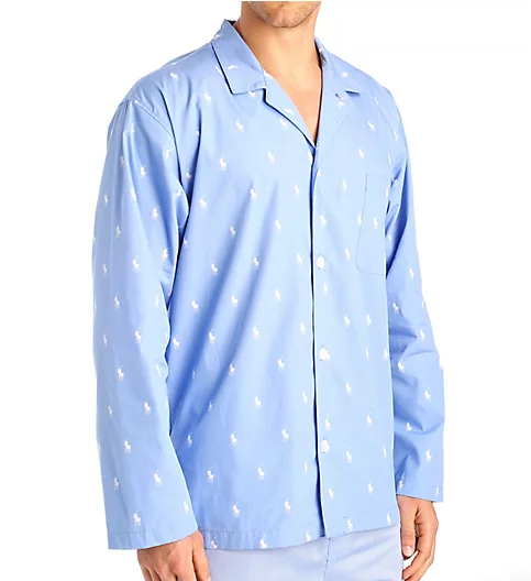 Polo Ralph Lauren Big Man Woven Cotton Long Sleeve Pajama Top Beach Blue/White 2XL 
