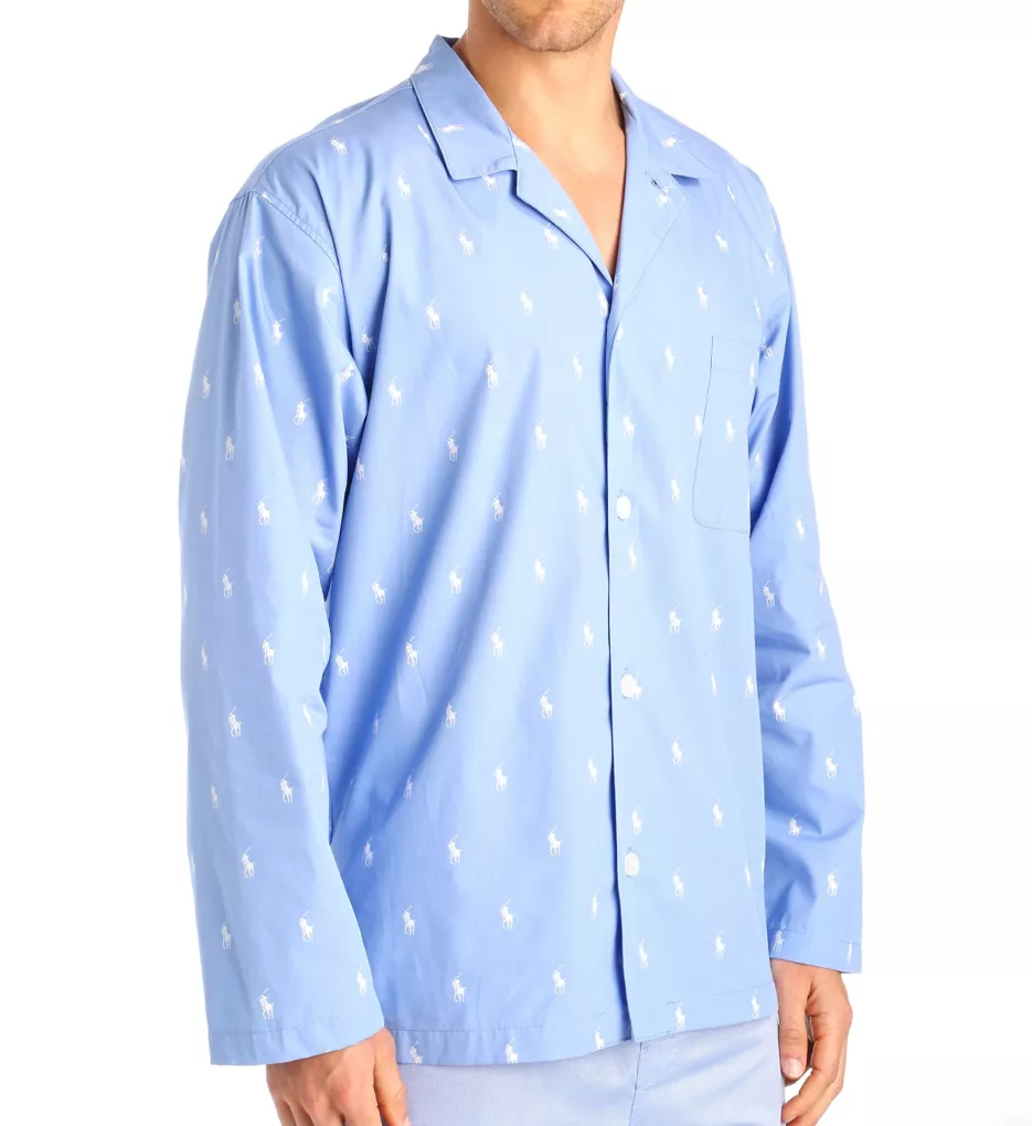 Big Man Woven Cotton Long Sleeve Pajama Top Beach Blue/White 1XL