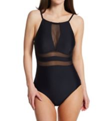 High Neck Mesh Insert Control One Piece Swimsuit