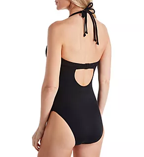 Castaway Halter Underwire One Piece Swimsuit Black 32DD