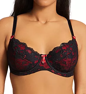 Amour Underwire Lace Bra Black/Scarlet 30FF