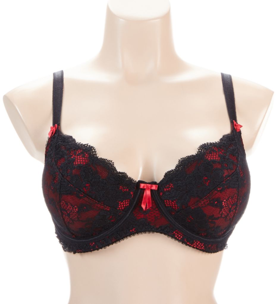 Amour Underwire Lace Bra Black/Scarlet 34GG by Pour Moi