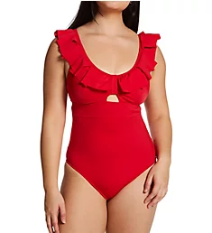 Space Frill Non Wire One Piece Swimsuit Red M