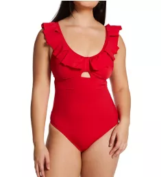 Space Frill Non Wire One Piece Swimsuit Red S