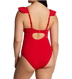 Space Frill Non Wire One Piece Swimsuit Red M