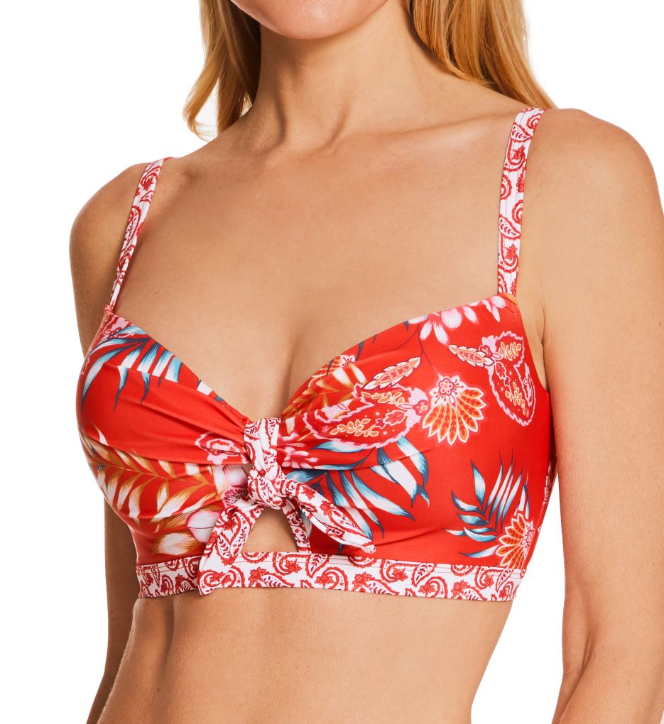 Horizon Padded Underwire Tie Swim Top Red/White 34C by Pour Moi