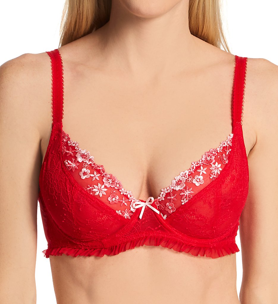 Pour Moi : Pour Moi 20112 Gigi Plunge Non Padded Underwire Bra (Red/Pink 38G)