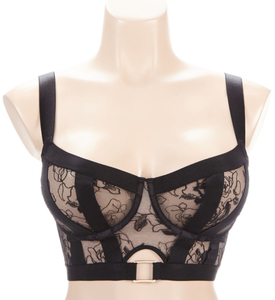 Pour Moi Embroidery Longline Bra 32FF, Black/Cosmetic at