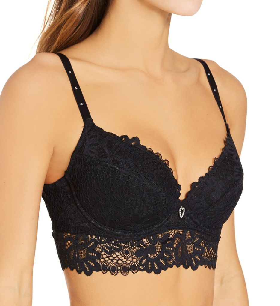 Padded Push up Bralette Plunge Embroidered Underwire Black