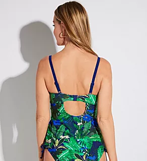 Palermo Underwire Padded Tankini Recycled Swim Top Navy Fern 32D
