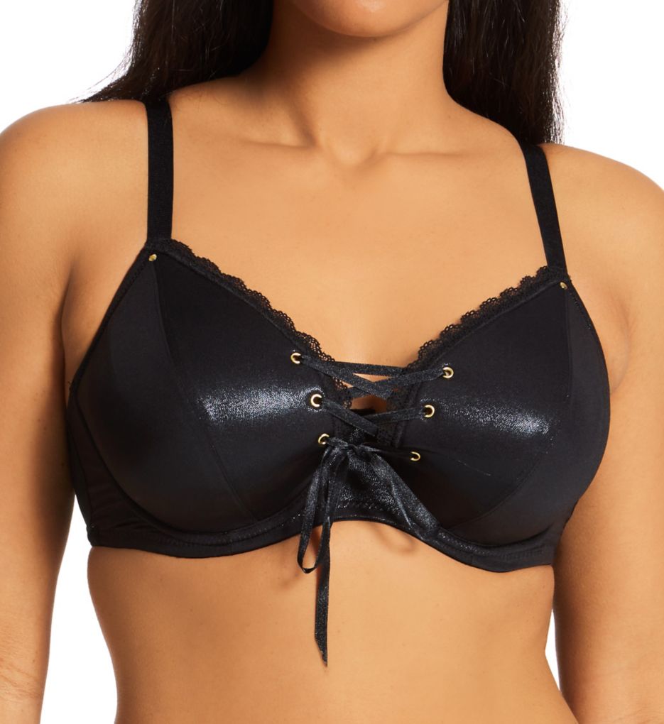 Pour Moi Fuller Bust longline lace lightly padded plunge bra in black
